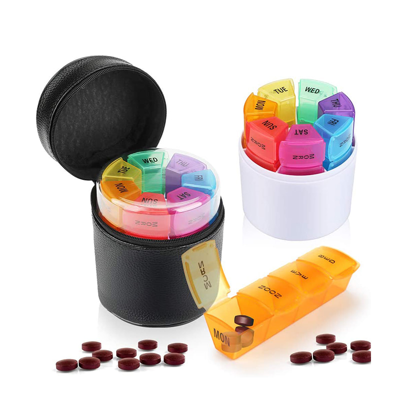 นักวางแผนยารายสัปดาห์ท่องเที่ยว Neon Neon พร้อมกระเป๋าซิป 